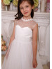 Ivory Lace Tulle Heart Shaped Back Flower Girl Dress
